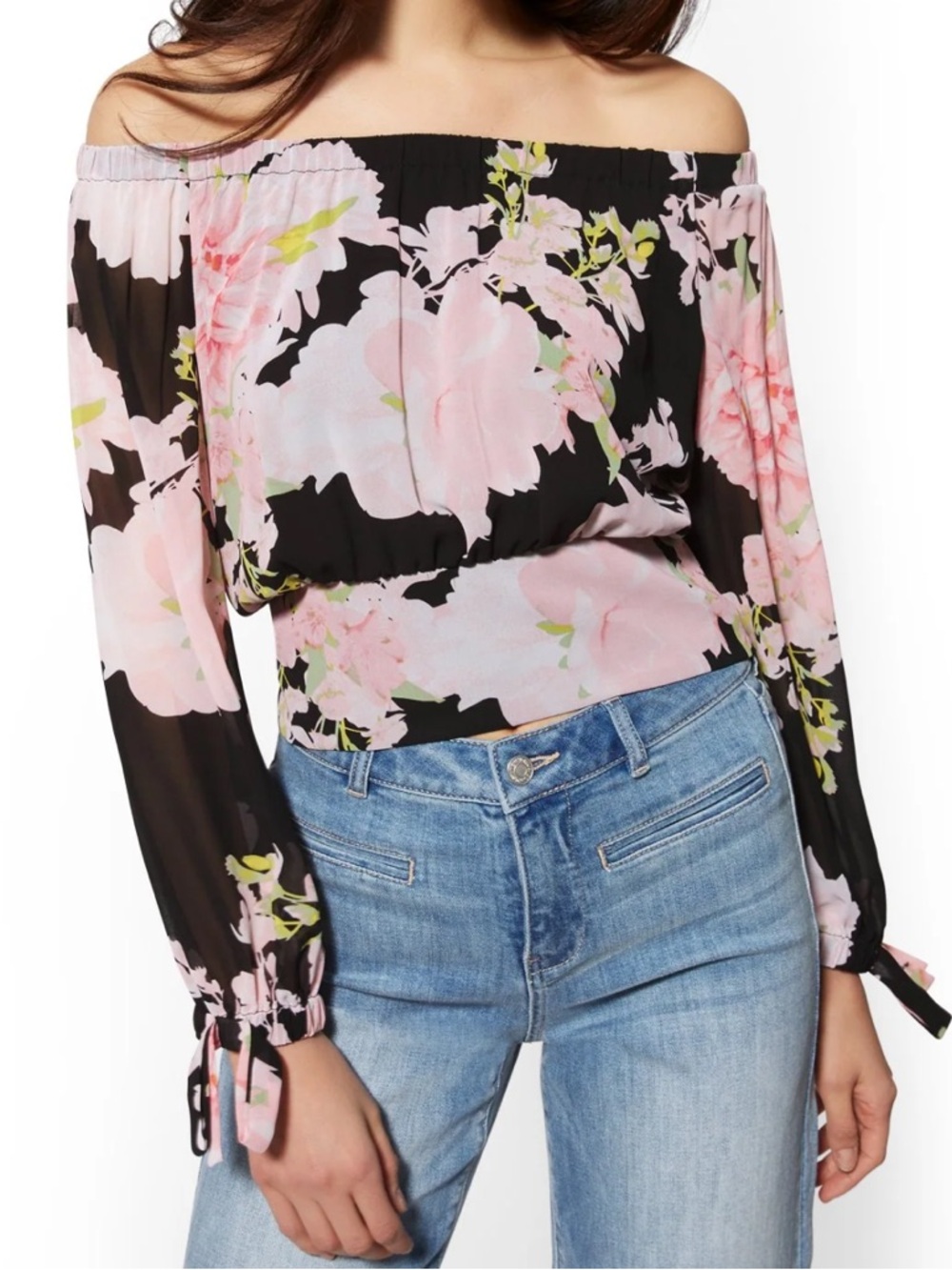 NEW YORK & COMPANY Floral Off-The-Shoulder Blouse Size XL